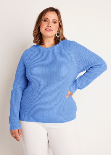 Pull maille brillante col rond Bleu