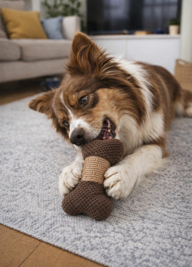 Doudou tissu pour animal en forme d'os Marron