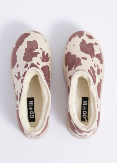 Low boots plateforme en suédine fourrées imprimé / Vache