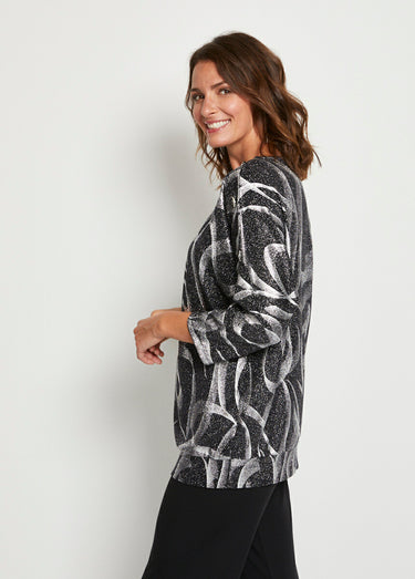 T-shirt long blousant maille pailletée Noir/Argent