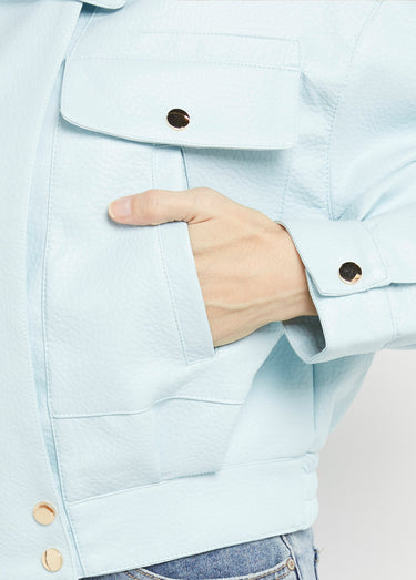 Blouson style vintage en simili cuir Bleu Ciel