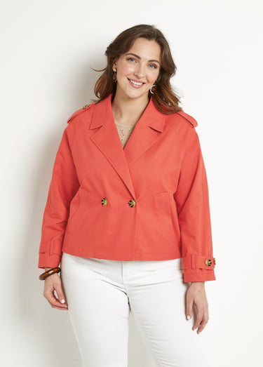 Trench court double boutonnage coton doublé Terracotta