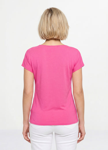 T-shirt court extensible dentelle Fuchsia