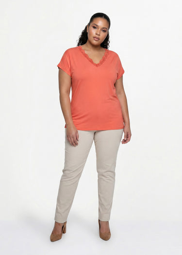 T-shirt court extensible dentelle Corail