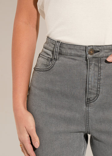 Jean droit taille haute 7/8 stretch Gris