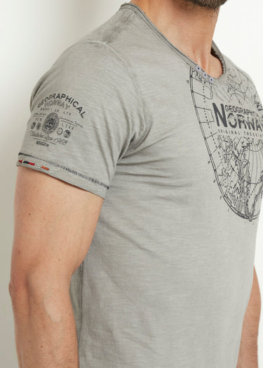 T-shirt petit col V avec détails used Gris