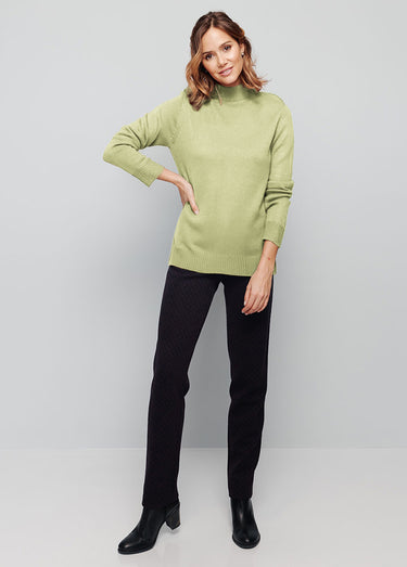 Pull col montant maille épaisse Vert Tilleul
