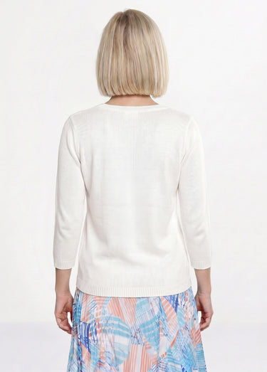 Pull manches 3/4 ajouré Blanc