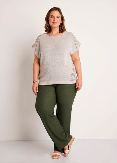 Pull fin ajouré manches courtes Gris