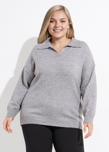 Pull en maille col polo, coupe confort Gris