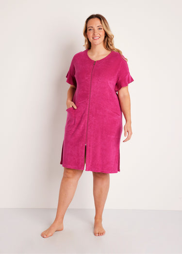 Peignoir de bain coton uni zippé Fuchsia