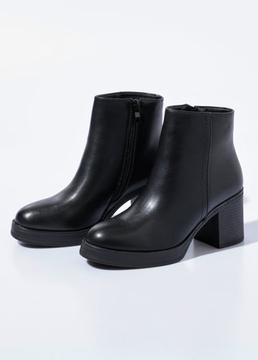 Boots à talon bout rond, semelle épaisse Noir