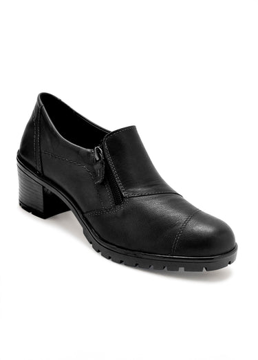 Derbies zippés à talon avec surpiqûres Noir