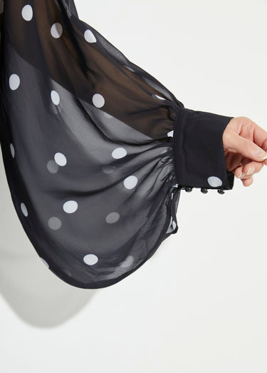 Chemisier à pois et manches bouffantes Noir