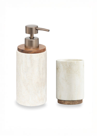Set SDB distributeur savon et gobelet Beige