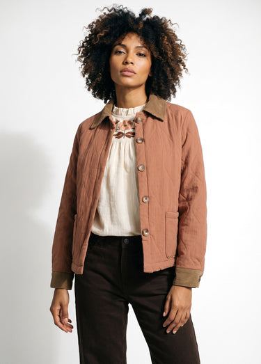 Veste matelassée courte détails velours Camel
