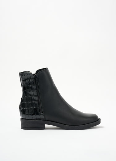 Boots zippées cuir largeur confort effet croco Noir