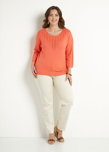 Pull doux uni col rond maille fantaisie Capucine