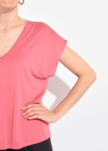 T-shirt fluide manches courtes porté loose Rose Blush