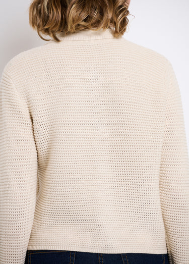 Gilet boutonné uni avec col manches longues Beige