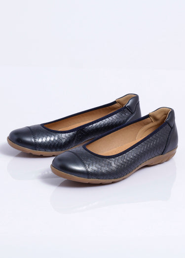 Ballerine cuir imprimé effet tressé largeur confort Marine irisé