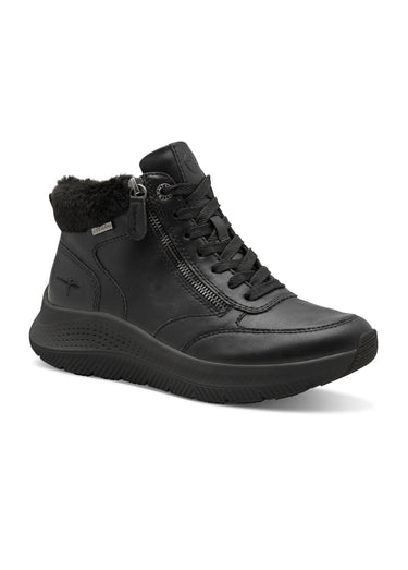 Boots fourrées compensées à lacets Noir