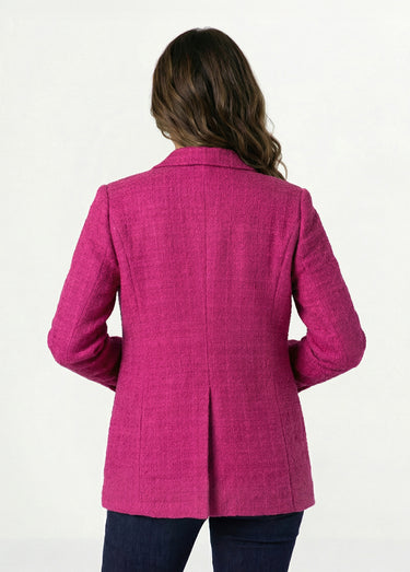 Veste droite boutonnée tissu natté col tailleur Fuchsia