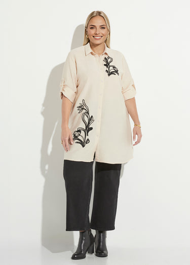 Robe chemisier courte avec broderies Ecru