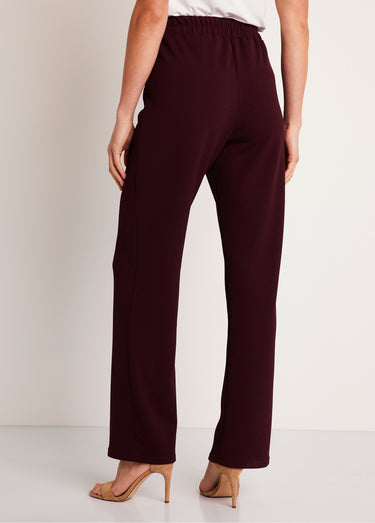 Pantalon large uni taille semi élastiquée Prune