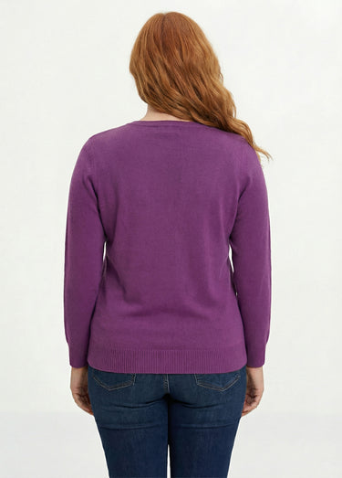 Pull doux col V manches longues Violet