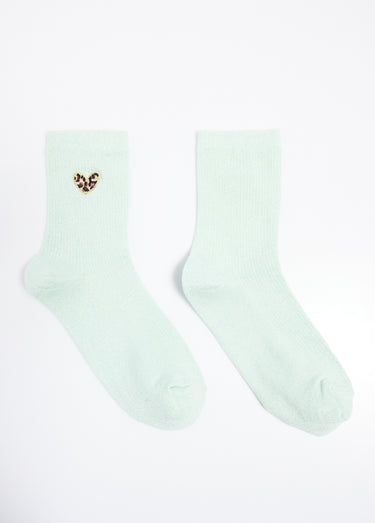 Chaussettes fines côtes motif cœur léopard Vert