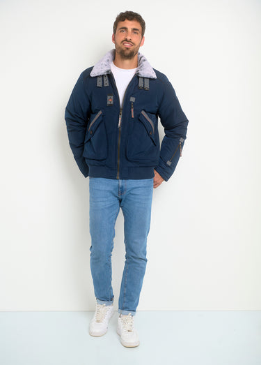 Veste style aviateur col montant fourré Bleu