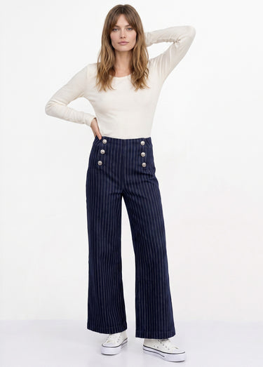 Jean à pont taille haute denim brut rayé Brut rayé