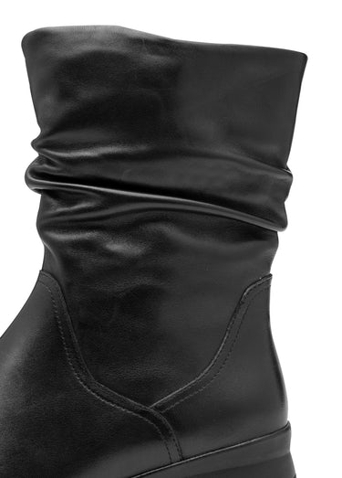 Boots plissées en cuir, compensées Noir