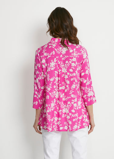 Chemisier imprimé manches 3/4 dos plus long Fuchsia/Blanc