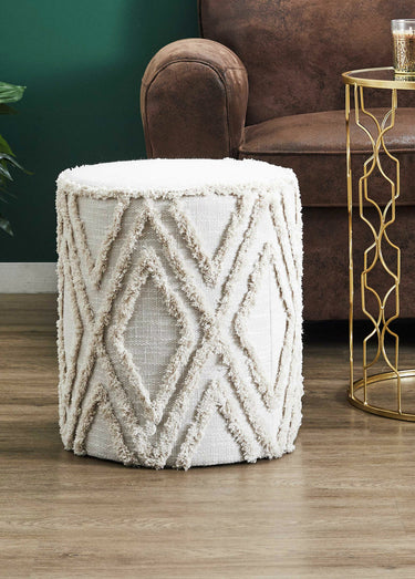 Pouf en tissu frangé style ethnique Beige