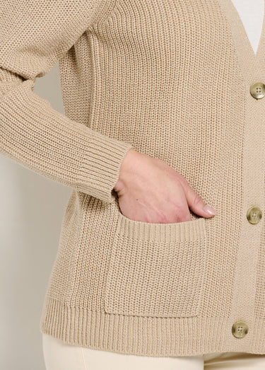 Gilet long boutonné brillant manches longues Ficelle