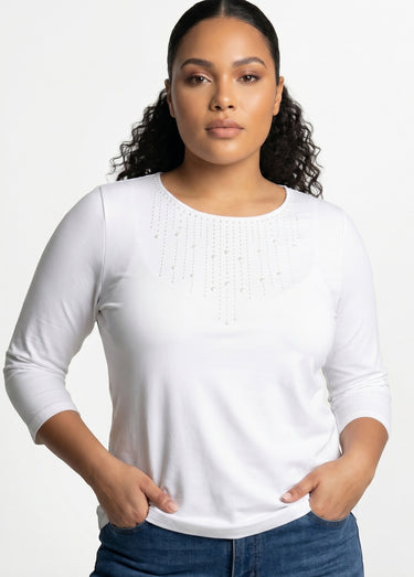 T-shirt manches 3/4 clouté fantaisie Blanc