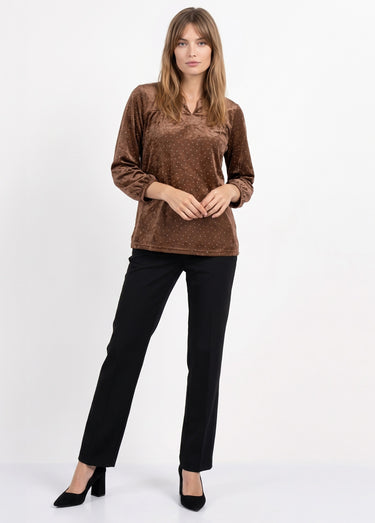 Tunique velours avec strass et col V Marron
