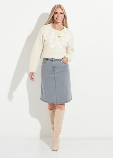 Jupe trapèze en jean stretch Gris