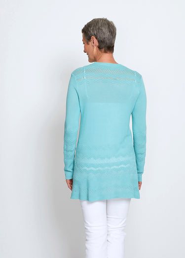 Gilet mi-long 1 bouton maille fantaisie Aqua