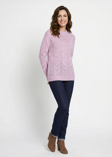 Pull maille chinée ajourée col rond Lilas