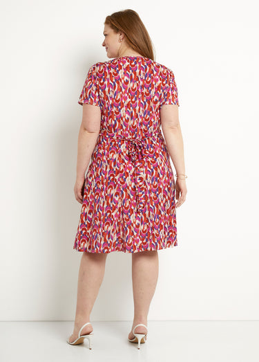 Robe courte col V graphique base évasée Rose/Violet