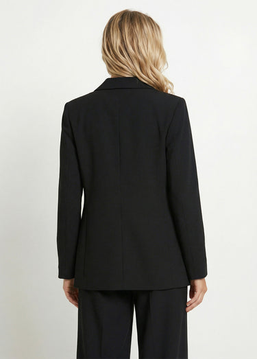 Veste blazer unie coupe droite col tailleur Noir