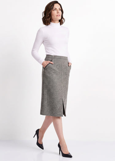 Jupe chevrons ou chiné longueur 65 cm avec laine Chevrons Gris