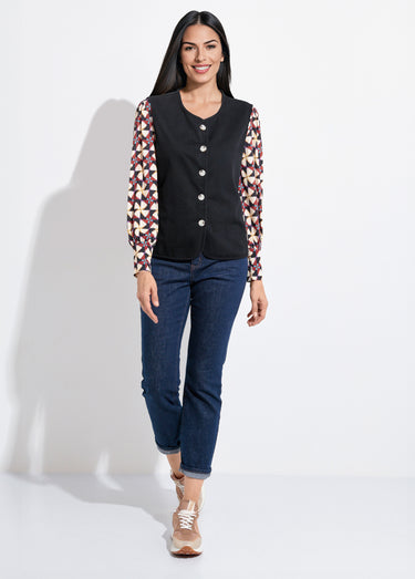 Gilet sans manches col rond en twill Noir