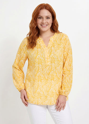 Tunique boutonnée longue manches 3/4 Jaune/Blanc