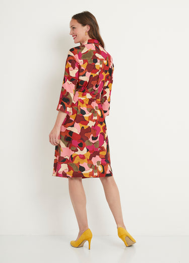 Robe droite courte imprimée col chemisier Rose/Marron