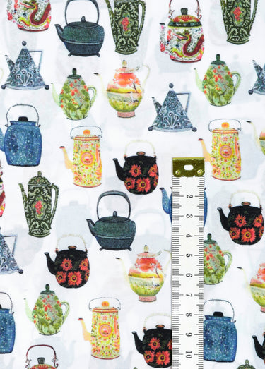 Coupon tissu voile, motif théières Imprime Theiere