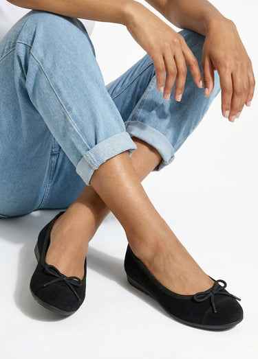 Ballerines souples largeur confort cuir velouté Noir